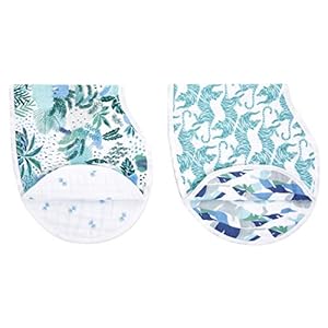aden + anais Burpy Bib, 100% Cotton Muslin, Soft Absorbent 4 Layers, Multi-Use Burp Cloth and Bib, 22.5″ X 11″, 2 Pack, Dancing Tigers