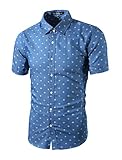 uxcell Men's Shirt Casual Slim Fit Short Sleeve Button Down Printed Shirts Teal 38