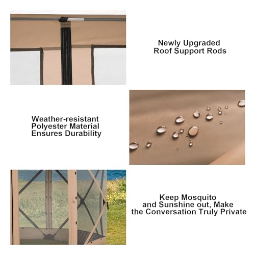 Image of COBIZI 12x12 FT Pop Up Canopy Stargazing Tent, Gazebos On Clearance with Removable Roof,Instant Screened in Gazebo, Screen Tents Portable carpas para Patio for Outdoor Camping,Backyard, Garden,Khaki