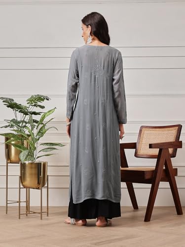 Image of Ada Hand Embroidered Lucknowi Chikankari Viscose Georgette Kurta Kurti for Women A411185