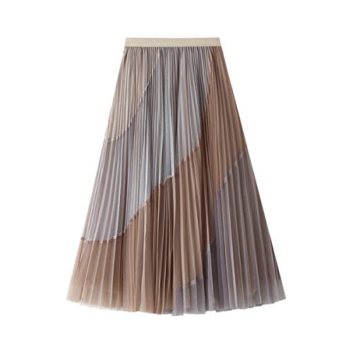 Ruolai Women's Tutu Tulle Skirt Elastic High Waist Layered Skirt Floral Print Mesh Pleated Skirt Khaki