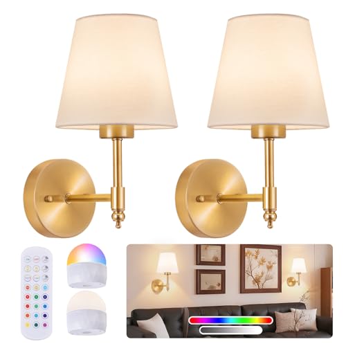 Battery Operated Wall Sconce Set of 2, Rechargeable...