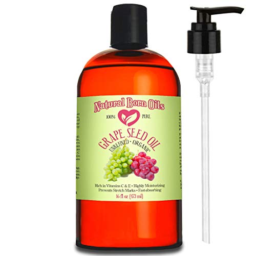 Natural Born Oils Grape Seed Oil. 16Oz. 100% Pure And Natural, Cold-Pressed, Organic, Moisturizer For Skin And Hair #TOP12