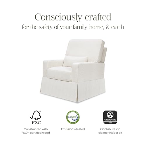 Image of Namesake Crawford Glider Recliner, Fog Chatham Stripe Performance Eco-Weave | 360 Swivel Ultra Cozy Glider Rocker for Feeding & Relaxing w / Lumbar Pillow - GREENGUARD Certified - For Nursery /Living Room