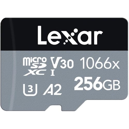 Cartão micro SD profissional 1066x de 256 GB da Lexar com adaptador SD, UHS-I, U3, V30, A2, Full HD, 4K, até 160/120 MB/s, para câmaras de ação, drones, smartphones, tablets, Nintendo-Switch (LMS1066256G-BNANU)