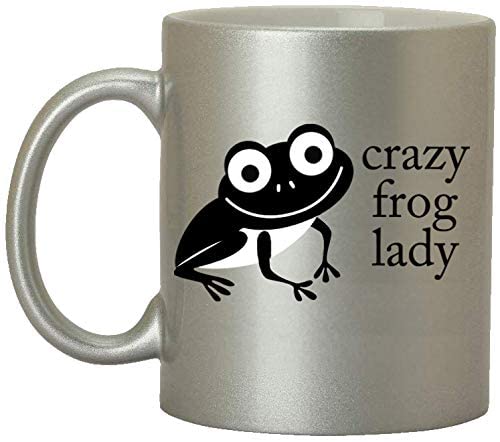 Dillo Crazy Frog Lady Text with Black Frog Printed Silver Ceramic Coffee Mug (350ml)