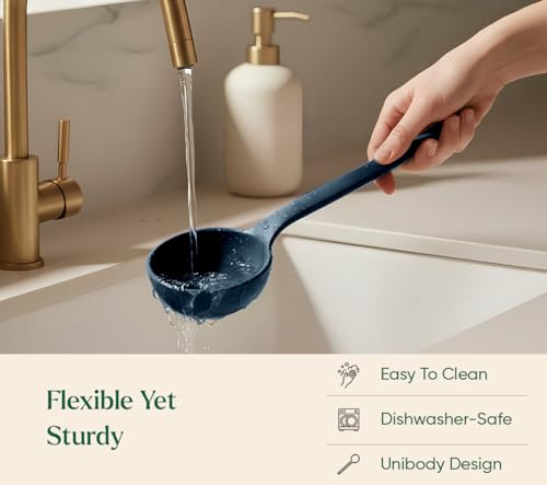 Image of Ember Cookware Silicone Ladle 30.5 cm | 230C Heat Resistant | Platinum Grade Food Safe Soup & Curry Ladle | Deep Bowl Serving Spoon for Cooking | Non Scratch Seamless Unibody Design | Blue