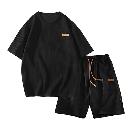 Ensemble t-shirt et short homme noir deux pièces ample vêtement d'été grande taille