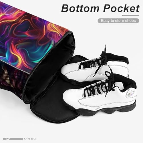 Colorful Rainbow Fire Flames Drawstring Backpack Gym Bag With Shoe Compartment String Bag Sport Beach Sackpack4