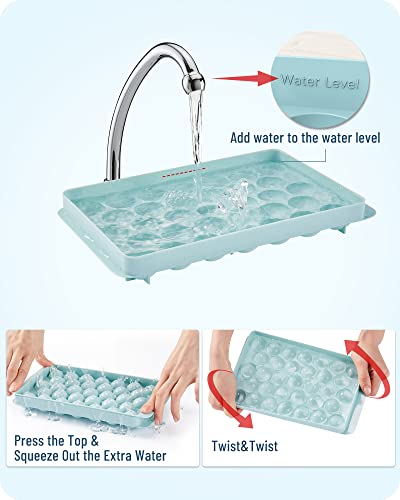 Begialo Ice Cube Tray, Round Ice Trays For Freezer With Lid And Bin, Circle Ice Mold Making 66 X 1.0In Small Ice Balls,Sphere Ice Makers (New Blue) #TOP3