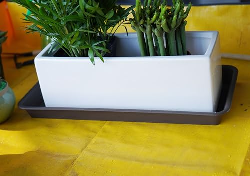 Vuwez Confezione Da 6 Sottovasi In Plastica, Rettangolari, Per Interni Ed Esterni, Vassoio Antigoccia Per Vaso Da Fiori, Davanzale (16,5 X 33 Cm, Marrone) - 4