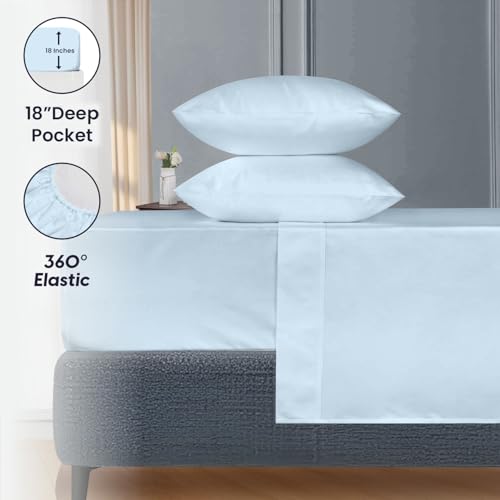 Image of SGI 108 inchx108 inch 4 Pc Alaskan King Sheet Set 600 TC 18 inch Deep, Light Blue
