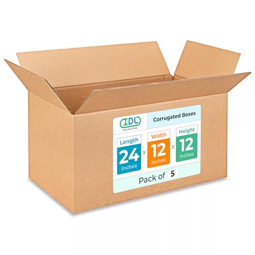 Large Shipping &amp; Moving Boxes 24 x 12 x 12 inches (5-Pack) - Extra Strength 200 lb vs Regular - Corrugated Cardboard Boxes Moving - Large Moving Box for USPS, FEDEX by IDL Packaging