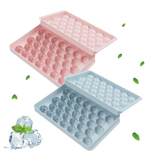 2 PCS Round Ice Cube Moulds Ice Cube Tray with Lid Ice Ball Mould Circle Ice Cube Tray Reusable Ice Trays Easy to Remove Sphere Ice Making Mold for Freezer Water and Other Drink