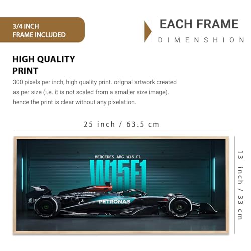 Image of kotart Big Mercedes Formula 1 Car Framed Posters Gift Items for Boys Room Wall Decoration Bedroom Living Room Office Studio Decor | Car Poster Frame for Wall Decor Set Of 1 Size (10 x 19 inch)