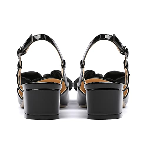 WAYDERNS Women's Bow Buckle Pointed Toe Slingback Patent Chunky Low Heel Pumps Shoes 1.5 Inch4