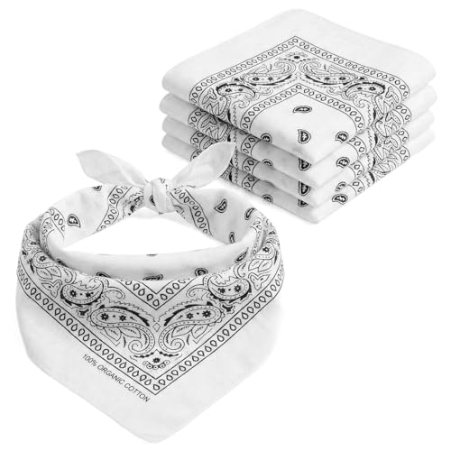 AURAE Bandana Blanco – 100% Algodón & Fibra Natural – Pañuelo Cabeza Hombre y Mujer Sin Poliéster – Suave, Resistente & Lavable – Bandana Hombre y Mujer – Unisex & Niños - 5 Pack