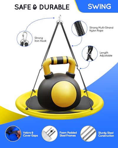 Image of Everyfun 43 inch Saucer Tree Swing for Kids Adult, Waterproof Flying Saucer Swing with Adjustable Hanging Straps, Swing Seats for Backyard Outdoor Indoor Playground, Yellow