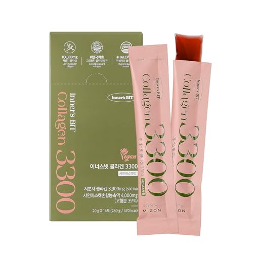 MIZON INNERSBIT Collagen Jelly 3300(14 Sticks) Vegan Korean Jelly Stick Snack with Vitamin C Hyaluronic Acid Biotin & Glutathion for Skin Halal Certified