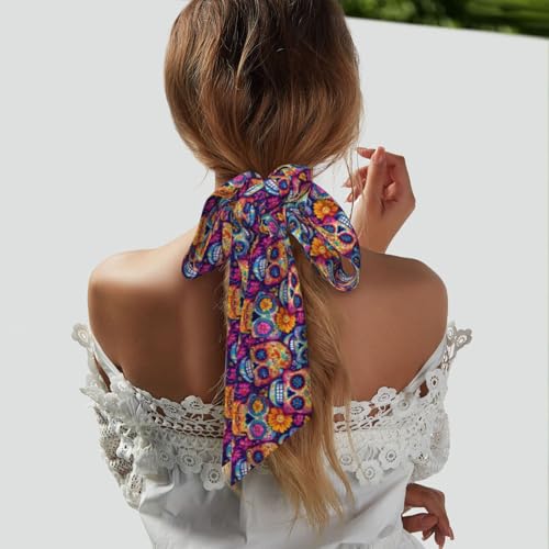 Blue and Pink Butterfly Women's Head Scarf Thin Long Neck Scarves Fashion Hairband Waistband Purse Scarf4