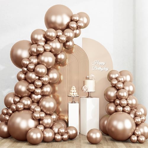 Image of RUBFAC 135pcs Chrome Gold Balloons Different Sizes Pack of 18 12 10 5 Inch, Latex Metallic Gold Balloon Garland Arch Kit for Graduation Wedding Happy Birthday Party Decoration