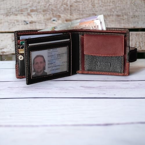 MORUCHA RFID Blocking Genuine Leather Wallet for Men – Slim Bifold Bull Leather Wallet with Coin Pocket, ID Window, 8 Card Slots – Premium Black/Brown Luxury Gift Box (Model #M75)3