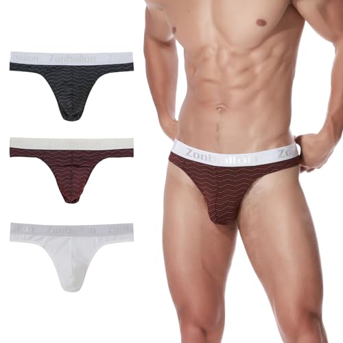 JINSHI Men's Sexy Low Rise Thongs Underwear Stretch Bulge Pouch T-back Stripe bikini Butt-Flaunting G-string