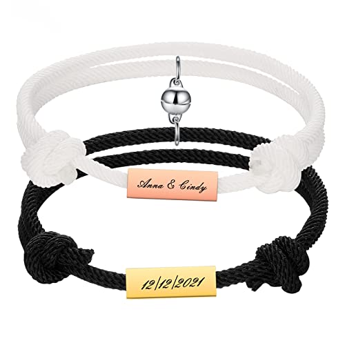 Magnetic Couples Bracelets Magnetic Matching Bracelets for Lover | 2 Pcs His and Hers Bracelets Mutual Attraction matching Bracelets Custom Name ID Magnetic Bracelets for Couple(Black&White Style 1)