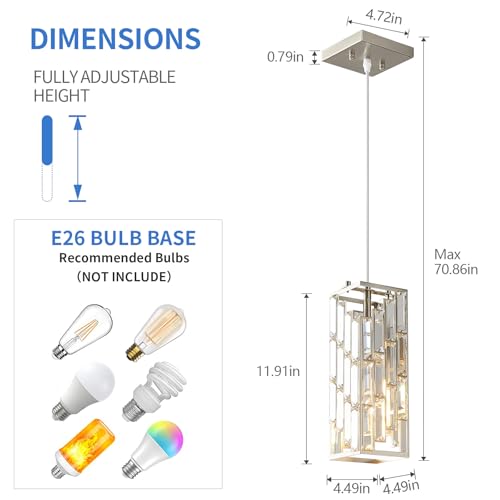Image of Brushed Nickel Pendant Lighting Modern Pendant Light, Mini Crystal Chandeliers, Adjustable Pendant Light Fixture for Kitchen Island Dinning Room Bedroom (2 Pack)