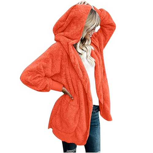TANGNADE Sherpa Jacket Women with Hood Fleece Fuzzy Hooded Casual Coats Winter Cardigan Open Front Coat Outwear