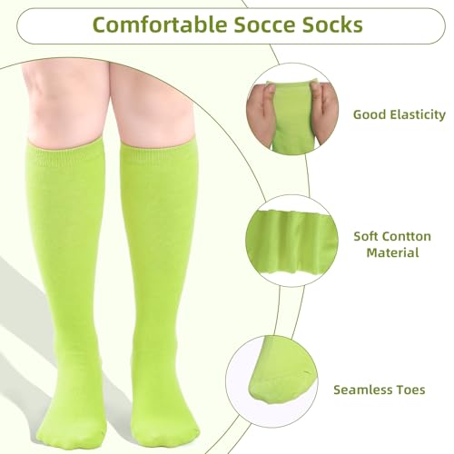 Topbuti 3 Pairs Cotton Knee High Tube Socks School Uniform Athletic Sports Baseball Soccer Socks for Girls and Boys (Fluorescent Green)