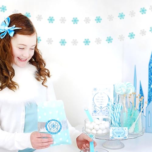 Image of Snowflake-Snow Teal-Silver Christmas Party-Decoration Garland - 52ft Turquoise Winter Wonderland Frozen Ornaments Hanging Paper Streamers,New Years Birthday Baby Shower Wedding Ceiling Decor Hugfond