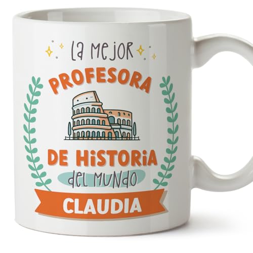 MUGFFINS Tazas Personalizadas para PROFESORA DE HISTORIA mujer - En Español - Mejor del mundo - Con dibujo - 11 oz / 330 ml - Regalo Personalizable original y divertido