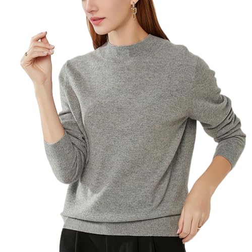 Image of 100% Pure Cashmere Sweaters for Women Mockneck Long Sleeve Warm Soft Lightweight Knit Pullover