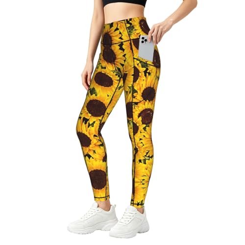 Leggings de entrenamiento con estampados de girasoles y bolsillos