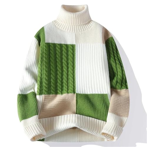 Men’S Turtleneck Long Sleeve Sweater Patchwork Loose Youthful Vitality Knitted Casual Pullover Sweater2