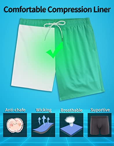Lucowee Mens Swim Trunks With Compression Liner No Chafe Boxer Brief Lined Swimming Trunks Quick Dry Upf 50+ Stretchy 7 Inch Inseam Bathing Suit Shorts Bright Turquoise Medium #TOP2