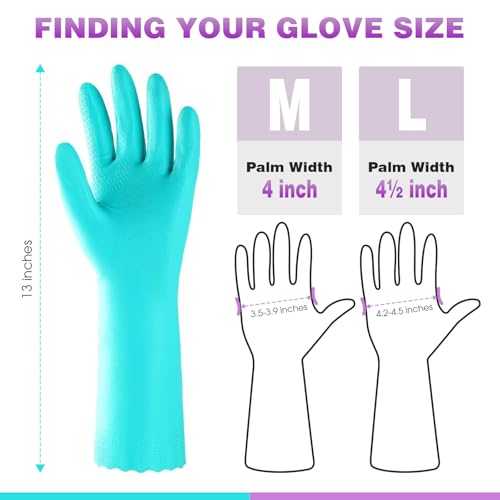 Elgood Reusable Dishwashing Cleaning Gloves with Latex free, Cotton lining,Kitchen Gloves 2 Pairs,Purple+blue Medium
