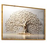 Quadro Árvore da Vida Branco Dourado Vidro 63x43cm Moldura Dourada Exclusiva Art Parede