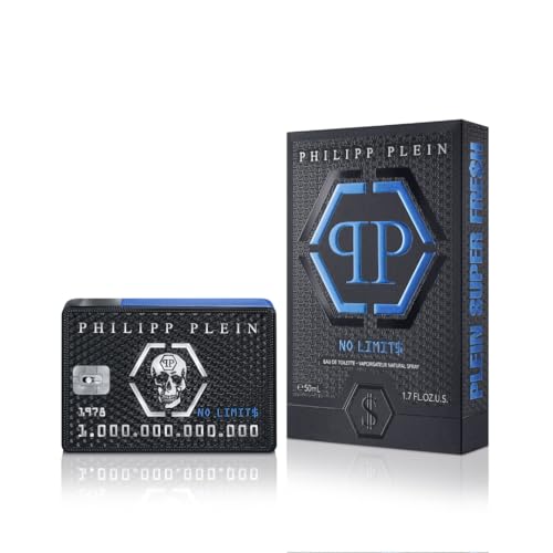 Philipp Plein – Eau de Toilette No Limits Super Fresh 50 ml – Profumo Uomo – Note Fresche e Legnose – Un’Onda di Energia, Edonismo e Successo – Fresh Woody – Flacone in Vetro Laccato Nero e Blu