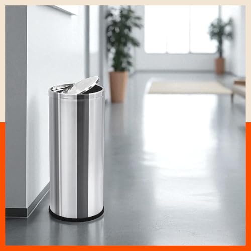 Image of Bathla Stainless Steel Swing Dustbin with Lid for Home, Office & Kitchen - 12 Litres | Swing Lid Trash Can | Durable & Rust-Resistant Garbage Bin