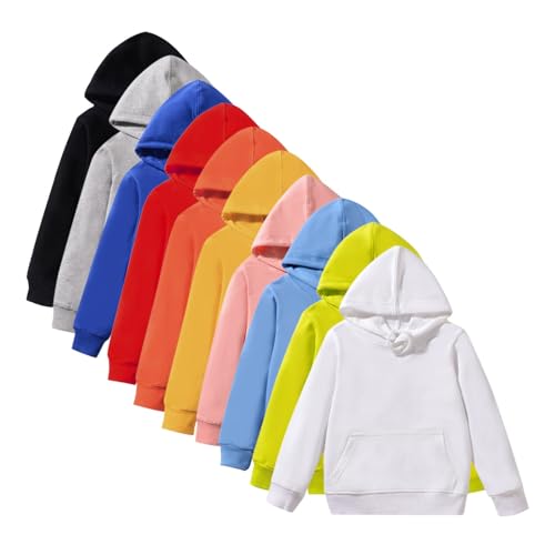 Girls Boys Hooded Pullovers Comfortable Lightweight Solid Sweatshirts Kids Long Sleeve Casual Tops with (Red, 6-7 Years)2