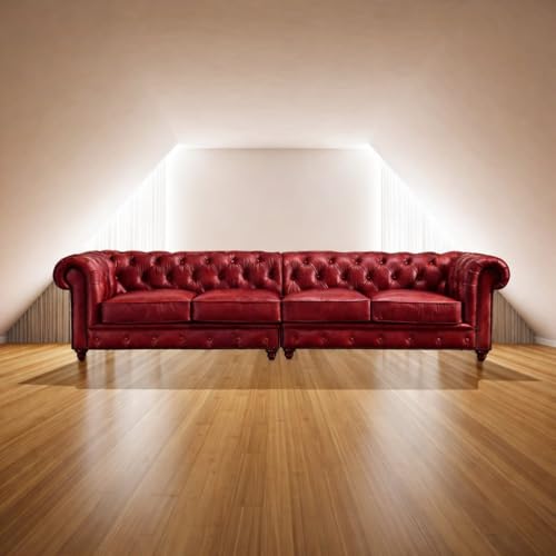 Image of Classic Leatherette Chester Sofa Set Button Tufted, Classic Style Sofa Set 3-Person Sofa for Living Room, Office, and Hallway Colour (Burgundy Leatherette, 4 Seater Sofa)