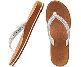 ONCAI Damen Zehentrenner Flip Flops mit Glitter Indoor/Outdoor Sommer Schwimmbad Strand Komfort Strand Plattform Angenehme Sandalen Badelatschen mit Orthopädie Arch Support Weiß/Khaki Größe 39 EU