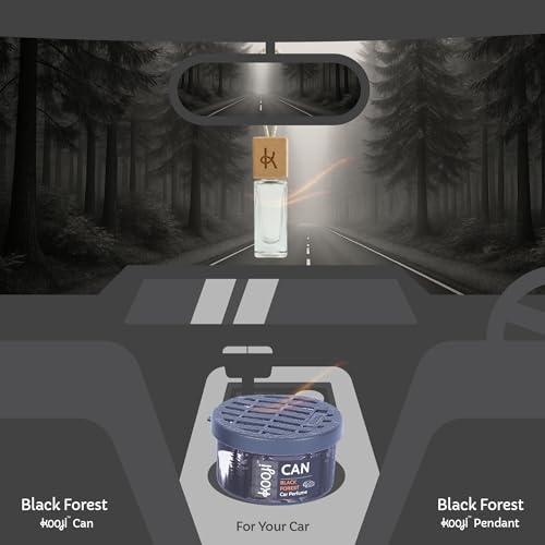 Image of Kooji Can Car Perfume + 5ml Car Hanging Perfume Pendant (Free) - Black Forest Scent - Long-Lasting, Alcohol-Free, Oud & Saffron Oriental Fragrance - For Car, Home, or Office Use - Lasts Up to 60 Days