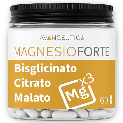 Triple Magnesio con Bisglicinato, Citrato y Malato de Alta Biodisponibilidad | 60 Cápsulas Fáciles de Tragar | Mejora Descanso, Sueño y Concentración – MagnesioForte Avanceutics