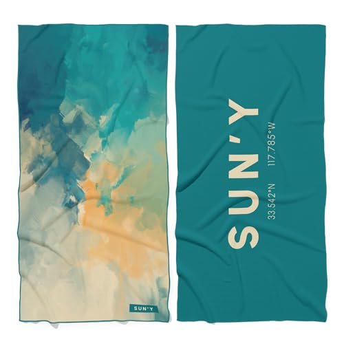 SUN'Y Waffle Microfiber Beach Towel – Sand Free, Quick Dry, Ultra Absorbent, Lightweight & Compact Travel Towel with Carry Bag - Large (63” x 31.5”), Laguna