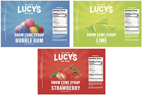 Lucy's Family Owned Shaved Ice Snow Cone Syrups - Bubble Gum, Strawberry, Lime - 32Oz Syrup Bottles (Pack Of 3) (Fiesta Pack) #TOP2