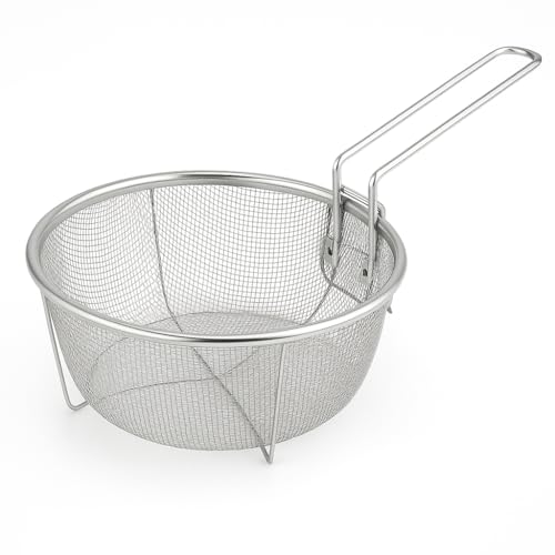 Space Home - Gemüsekocher - Abtropfgestell - Frittierkorb mit zwei Klappgriffen - Runder Fritteusenkorb - Edelstahl - 19,5 cm