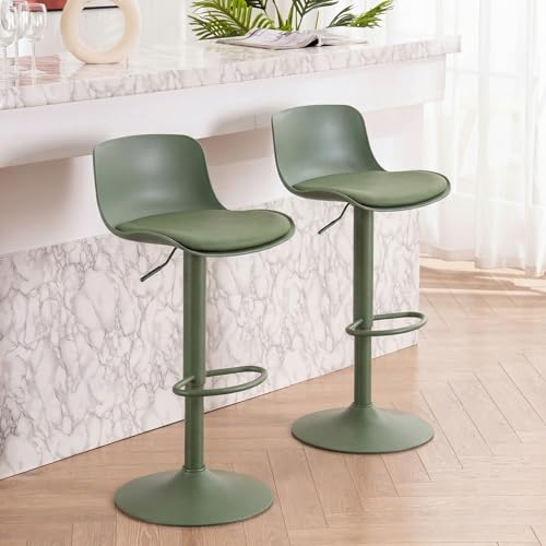 YOUNIKE Taburete Juego de 2 Alto para Cocina Taburetes de Bar Altura Regulable y Giratorio 360°, con reposapiés, Silla Alta de Taburete de Bar Moderna para Cocina de Bar, Verde